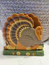 Vintage 1970s Thanksgiving Turkey And Gourds Napkin Holder Cornucopia Plastic picture