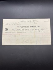 1894 Edward Boom Veterinary Surgeon Dentist Albany NY Billhead Horse Receipt picture