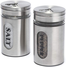 Salt and Pepper Shakers Stainless Steel and Glass Set (Silver) picture