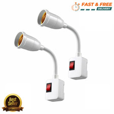 2x Plug-In Lamp Socket Adapter Switch E26/E27 Bulb Holder Wall Light Converter picture