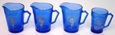 Shirley Temple Cobalt Blue Glass Child's Milk Pitchers & Cup Promotional VINTAGE picture
