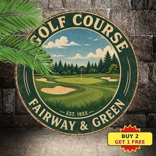 Professional Golf Course Country Club Round Tin Sign Sports Fan Wall Decor 8x8
