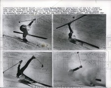 1960 Press Photo Squaw Valley CA Linda Meyers in downhill ski at Olympics picture