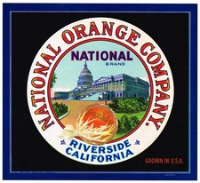 ORIGINAL CRATE LABEL VINTAGE RIVERSIDE NATIONAL ORANGE CAPITOL BUILDING DC BLACK picture