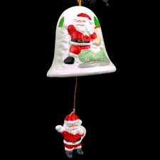 SANTA CLAUS BELL Porcelain Ceramic Christmas Ornament Hanging Holiday Decor picture