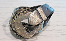 STERLING SILVER  ALL VOGT 3 PIECE MATCHING BUCKLE SET on Horse Hair Belt 34