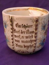Antique German Motto Mustache Cup Porcelain Beard Verse Floral Gold c1900 picture