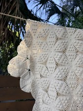 Antique Pristine Handmade Popcorn Stitch Crochet Bedspread Star Medallion 80x86 picture