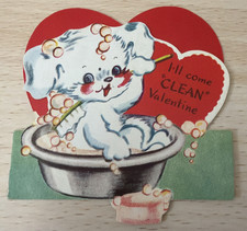 VTG Bifold Valentine White Dog Bathtub Soap Bubbles Brush- I’ll Come CLEAN picture