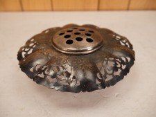 Vintage EP Copper Metal Silver Tone Ornate Rose Bowl Vase Flower Frog Canada picture
