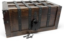 Nautical Cove Deluxe Handmade Wooden Treasure Chest Flat Lid Leather Accents picture