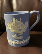 Wedgwood Jasperware Christmas 1973 Tower of London Mug Cup Blue & White Holly picture