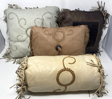 Leather Pillows Set 4 Cowhide Fringe Western Southwestern Sonoran Range Mexico picture