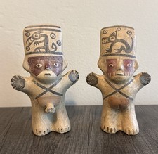 Vintage Peruvian Cuchimilcos Couple Clay Figures Set Of 2 Handmade Decoration picture