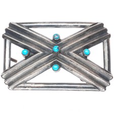 Vintage Raymond Delgarito Navajo sterling silver snake eye turquoise belt buckle picture