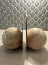 Vintage Italian Travertine Sphere Bookends Modernist Postmodern Marble MCM picture