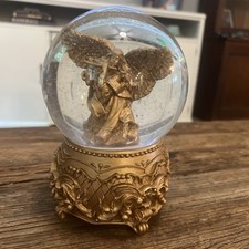 San Francisco Music Box Co Gold Angel Cherub Musical Snow Globe Joy To The World picture