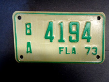 1973 Florida Motorcycle License Plate Number 8A 4194 Harley, Honda, BMW, picture
