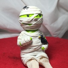 Halloween Mummy Figurine Resin Fabric Dangly Legs w/ Bird Spider Decor picture