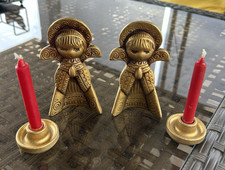 Vintage Pair of Praying Angels w/Candle Holders plus Red Candles and Box picture