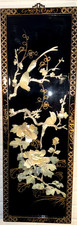 Chinese Lacquer Wall Panel with Mother-of-Pearl Birds and Peony Inlay Vintage picture