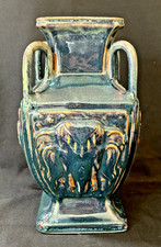 Maitland Smith Ceramic Pottery Urn Vase Blue and Gold Animal Faces, Thailand picture