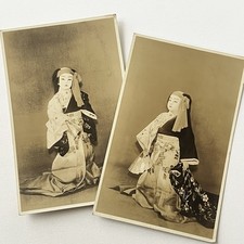Antique Gelatin Silver Photograph Ghostly Kabuki Performer Japanese Child Kimono picture