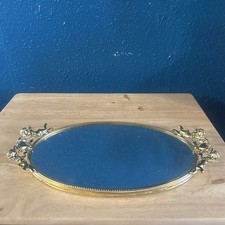 Vintage Stylebuilt 1379 Ornate Gold Tone Mirrored Vanity Perfume Tray 7x11 picture