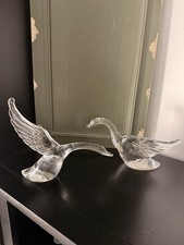 Vtg Glass Crystal Heisey Geese Goose Swan Animal Figurines Flying Pair Decor  picture