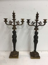 Antique French 3-Light Candelabras Pair Bronze Ormolu Cherub Putti Mantle Taper picture