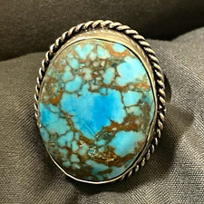 GORGEOUS Natural Nepali Blue Turquoise Ring Size 10.5 925 Silver picture