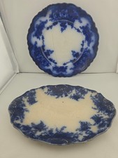 Thomas Till and sons oval platter, W H Grinnely Plate repaired blue transferware picture