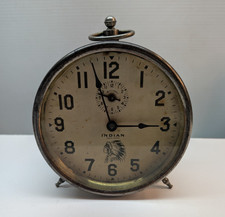 Antique Ingraham Indian Trademark Alarm Clock Metal Frame Analog Wind-Up picture