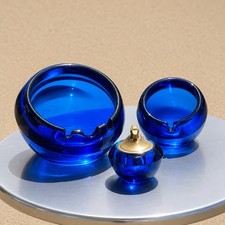 Viking Epic Cobalt Bluenique Glass 3-Piece Set: Two Ashtrays & Lighter picture
