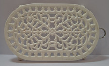 VTG Enameled Oval Trivet Off White w/Filigree Pattern Cottage Shabby Chic 2001 picture