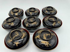 Japanese Vintage Wajima Lacquer Bowls Set of 8 – Gold Bamboo picture