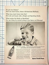 Vintage Ipana Tooth Paste Ad 1940s Boy Brushing Teeth All-American Halfback picture