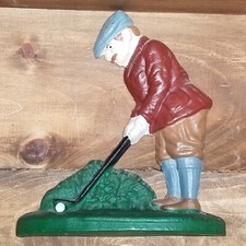 Vintage Golfer Golfing Doorstop or Bookend Painted Cast Iron picture