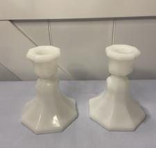 Vintage Milk Glass Candle Sticks 4.5 inches Tall Set of 2 Candle Holders picture