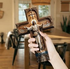 Wooden Jesus Christ Cross Christian Religious Wall Decor Faith Home Church Gift picture