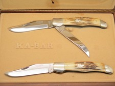 Vintage 1978 NKCA Limited KaBar Olean Dog Head Stag Folding Hunter Knife Set picture