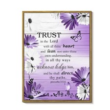 LB Purple Floral Wall Art Bathroom Bible Verse On Vintage Grey Wood Framed picture