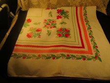 VTG. TRUE COTTON TABLECLOTH 50X50 RD-PK-GREEN CLEAN picture