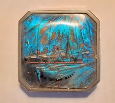 Vintage 1930s Art Deco R..S. Queen Mary Morpho Butterfly Wing Powder Compact picture