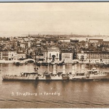 c1910s Venice Italy SMS Strassburg Cruiser Warship Harbor RPPC Postcard Venedig picture