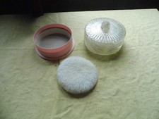 Vintage Pink Powder Puff Box, 1950s Celebrity Inc Lucite Vanity Jar Powder Box picture