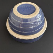 Vintage Stoneware Blue Mixing Nesting Bowl Beehive Sides 5” USA picture