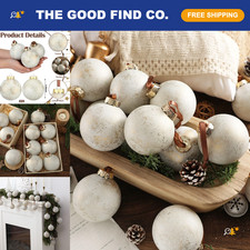 12 Pcs Ivory White Christmas Ornaments - Neutral Holiday Decor, 3.15