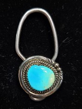 Vintage Bennett C-31 Pat Pend Turquoise Key Ring Key Fob Southwest Silver Tone picture