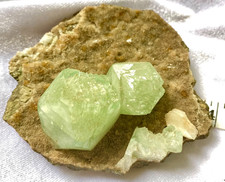 Fluorapophyllite (Green Apophyllite) Crystal Cluster w/ Stilbite Wagholi India picture